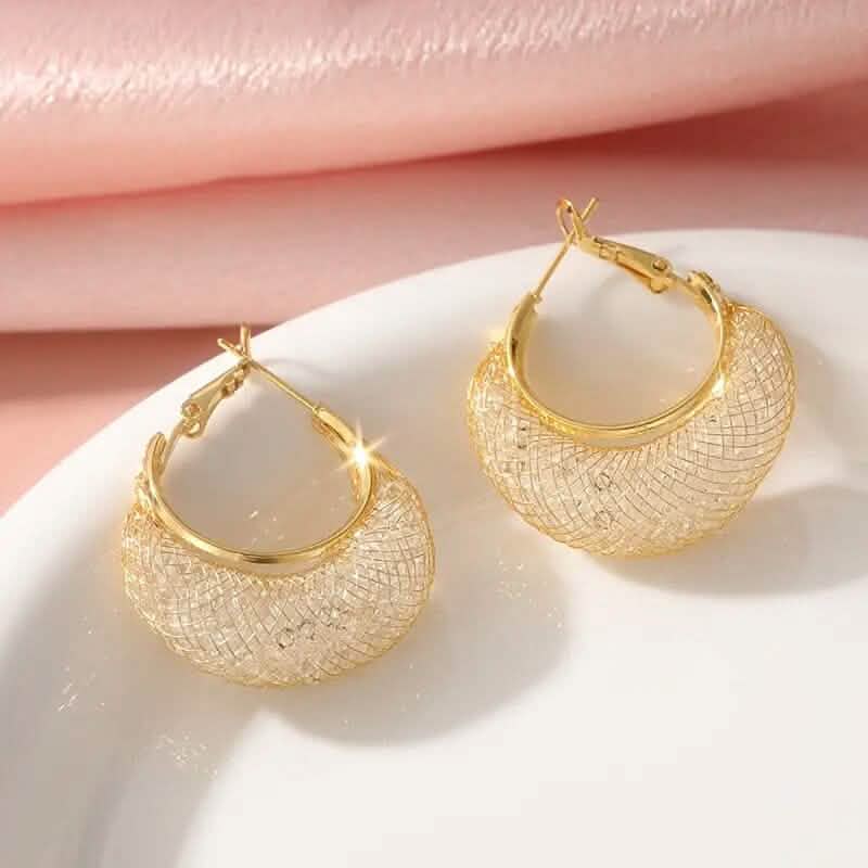 Elegant Crescent Mesh Hoop Earrings with Sparkling Cubic Zirconia DailySale
