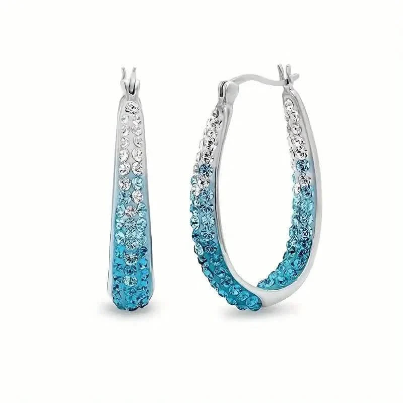 Elegant Dual Tone Gradient Glitter Hoop Earrings DailySale