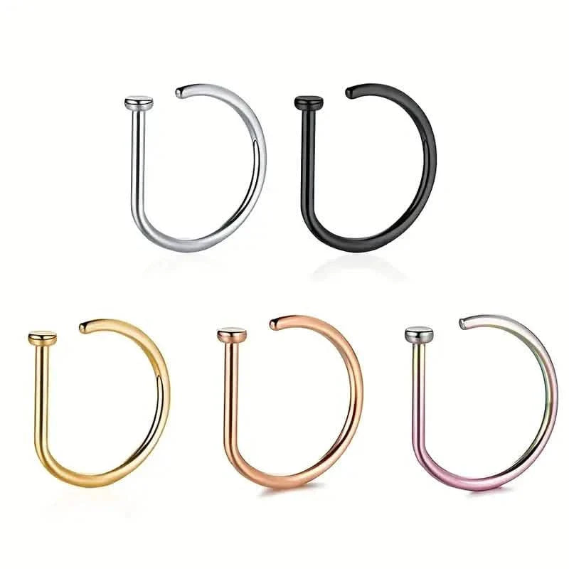 Elegant Punk-Style Stainless Steel Nose Rings - Clip-On Non-Piercing Design DailySale