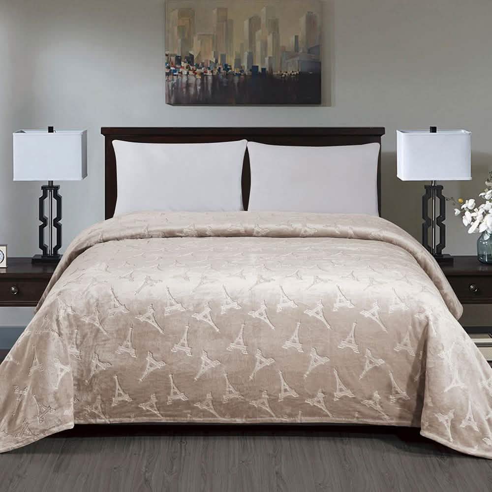 Embossed Premium Flannel Fleece Blanket - Eiffel Tower Design DailySale