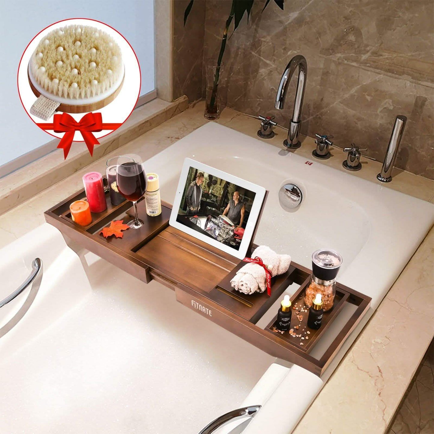 Expandable Bamboo Caddy Bath Tub Organizer Tray DailySale