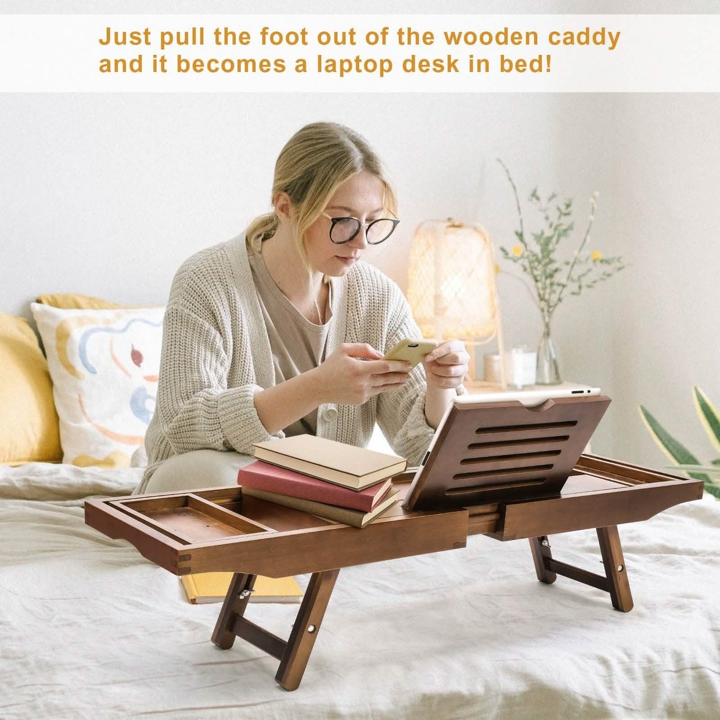 Expandable Bamboo Caddy Bath Tub Organizer Tray DailySale