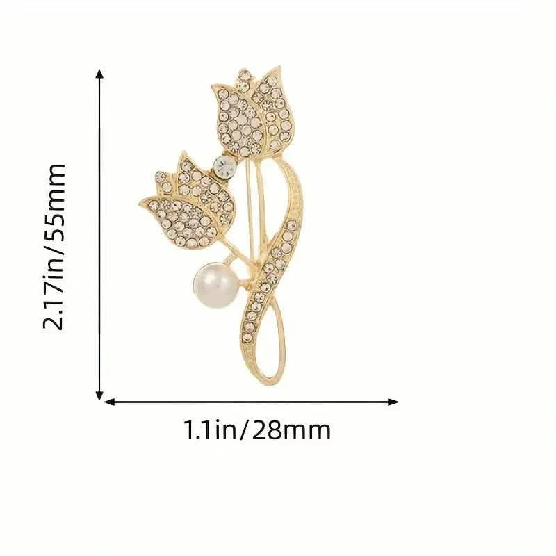 Exquisite Tulip-Shaped Faux Pearl Brooch Adorned with Artificial Diamond DailySale