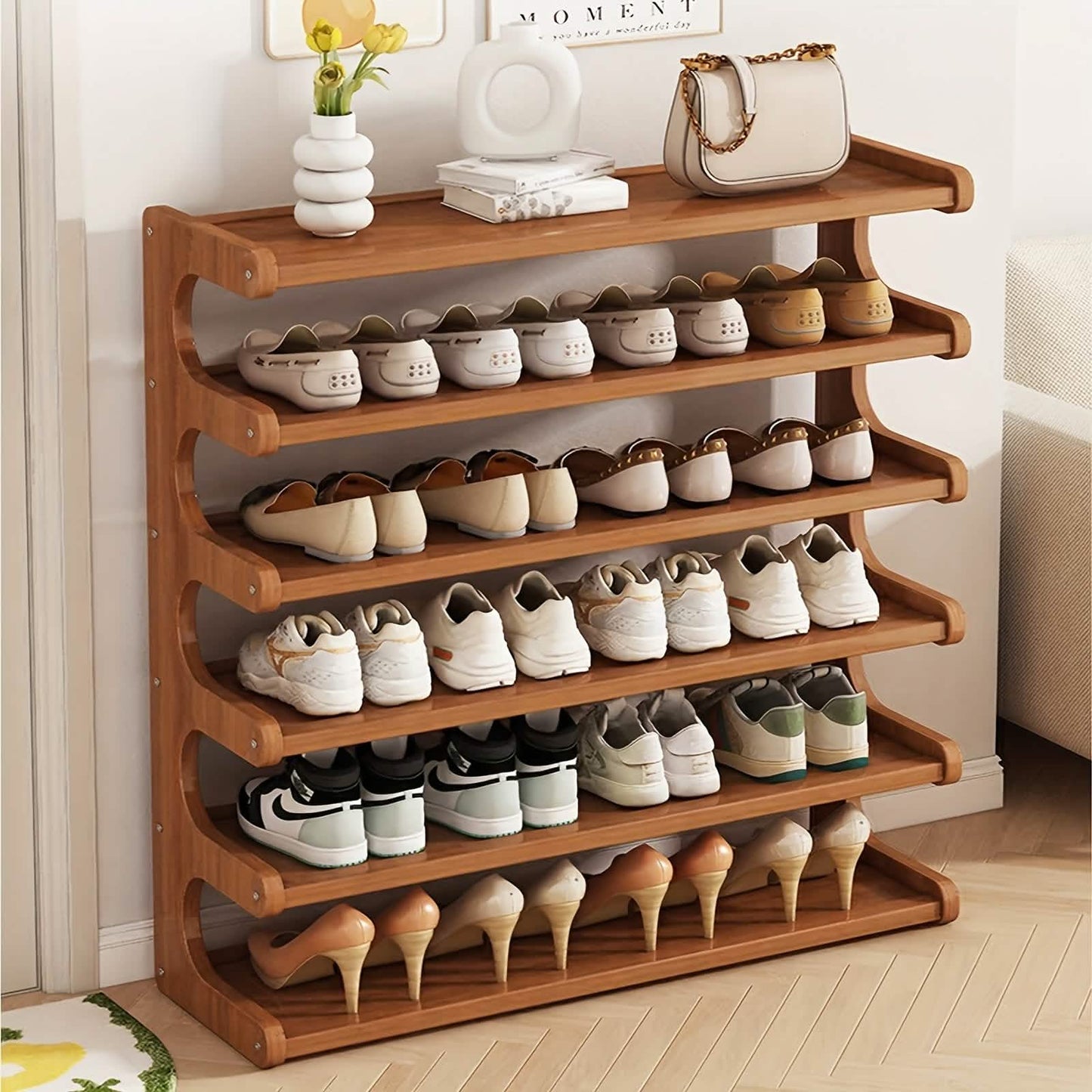 Bamboo Shoe Rack Organizer – 5 or 6 Tier, Space-Saving Storage DailySale