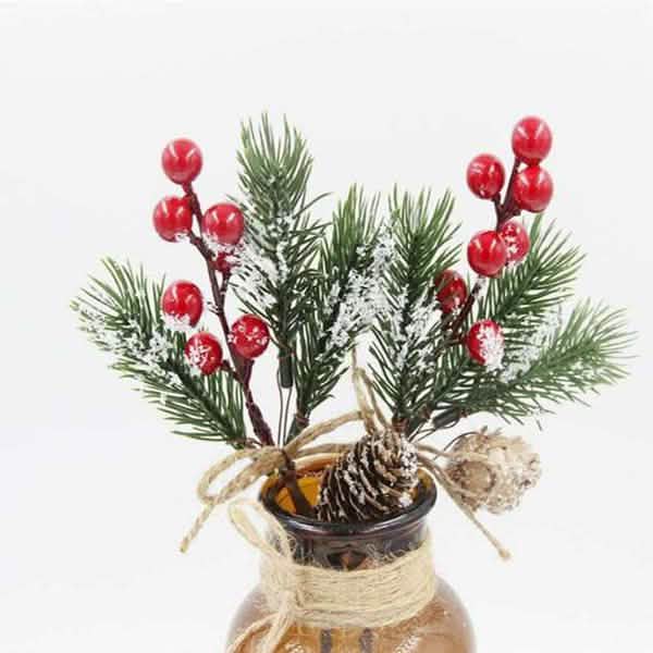 Fake Snow Frost Pine Branch Cone Berry Holly Christmas Tree Christmas Ornament DailySale