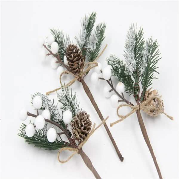 Fake Snow Frost Pine Branch Cone Berry Holly Christmas Tree Christmas Ornament DailySale