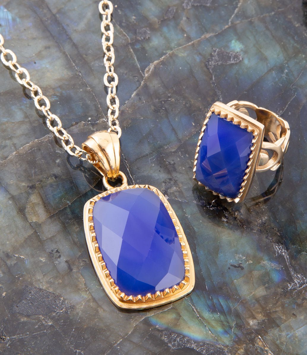 Filigreed Blue Agate Golden Statement Ring Barse Jewelry