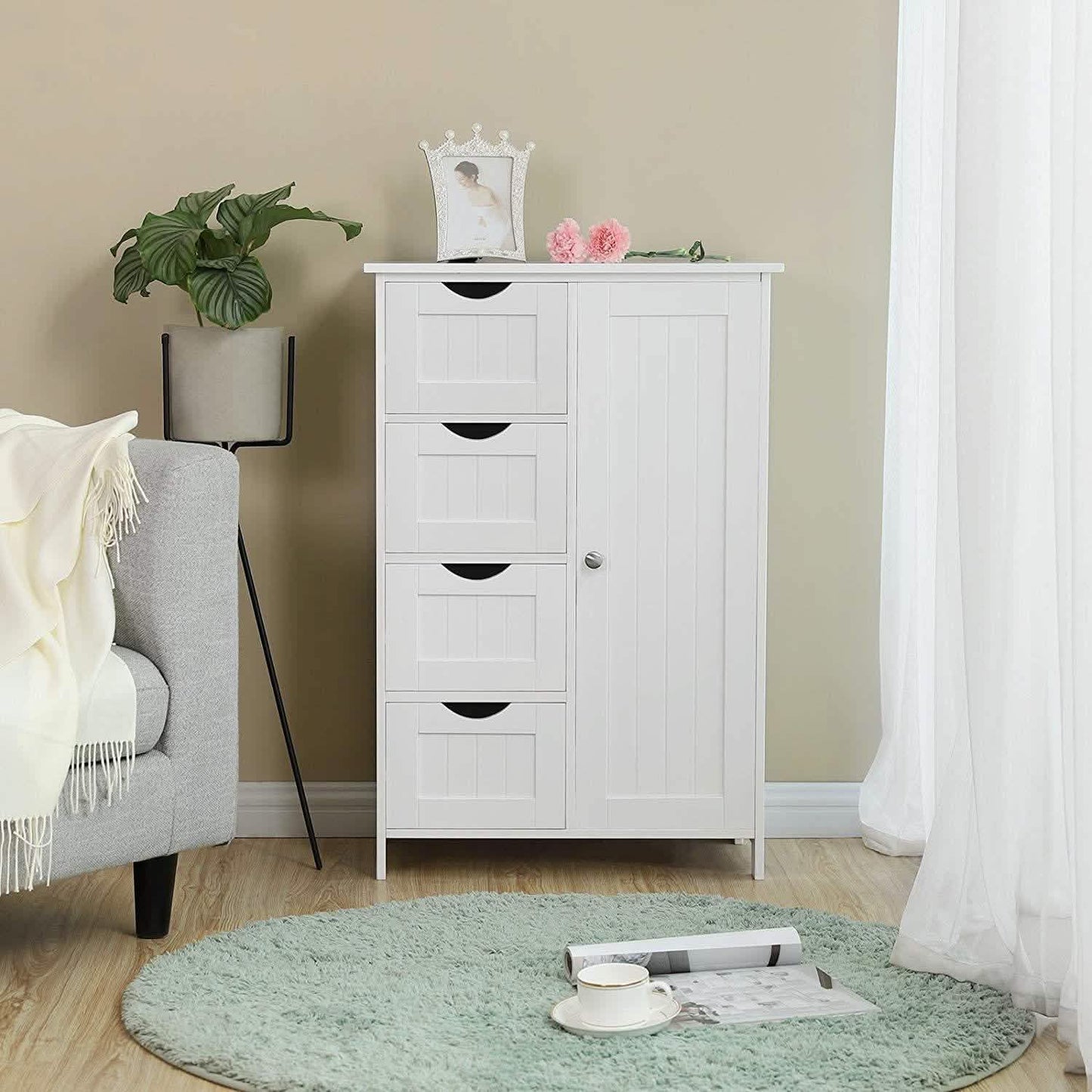 Floor Cabinet Bathroom Organizer with 4 Drawers and Adjustable Shelf DailySale