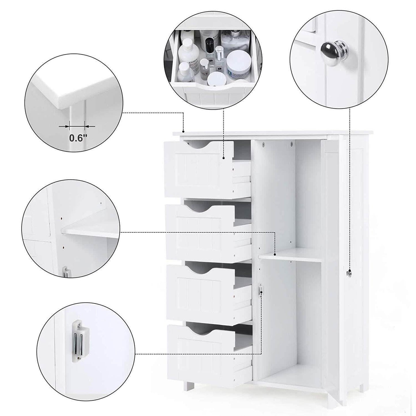 Floor Cabinet Bathroom Organizer with 4 Drawers and Adjustable Shelf DailySale