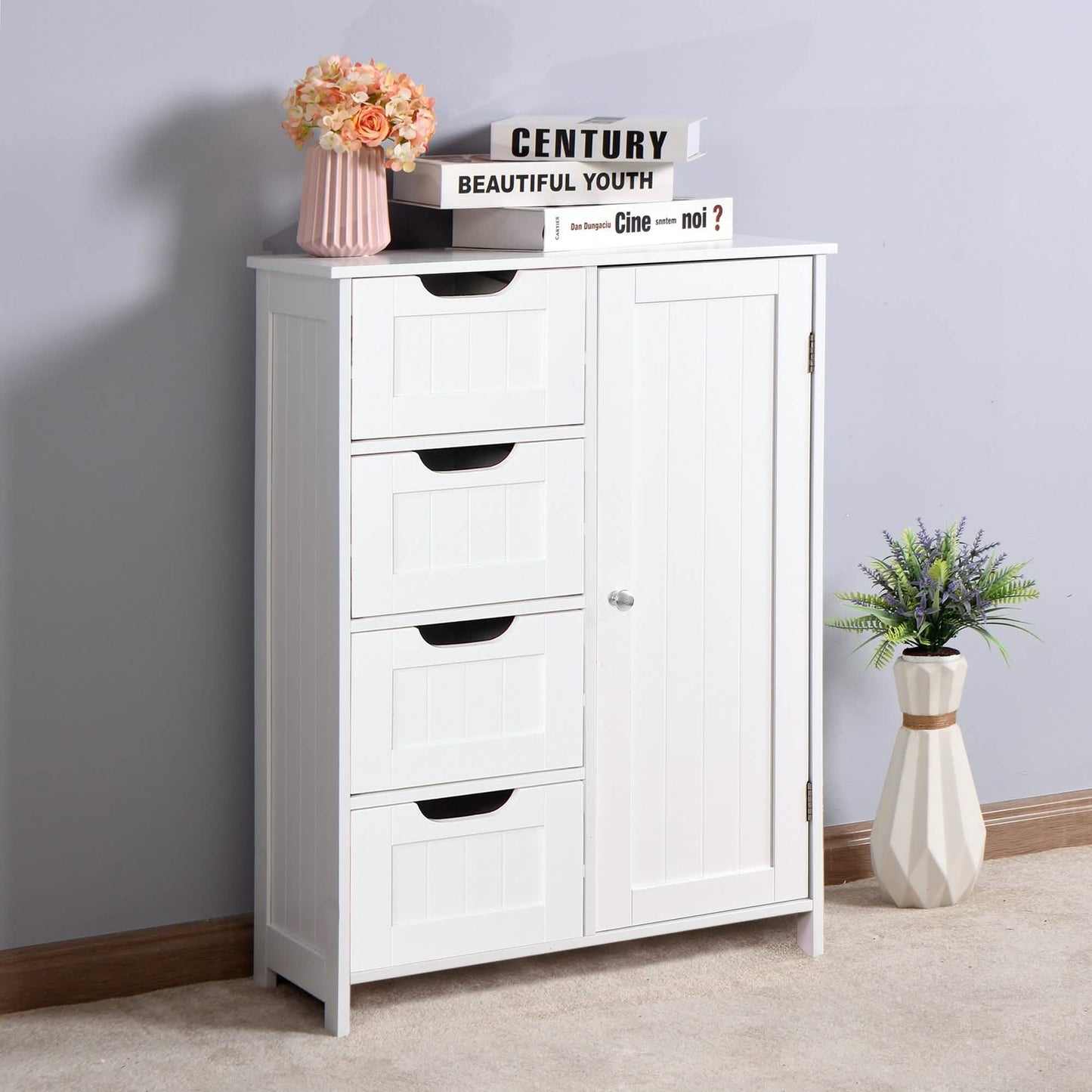 Floor Cabinet Bathroom Organizer with 4 Drawers and Adjustable Shelf DailySale