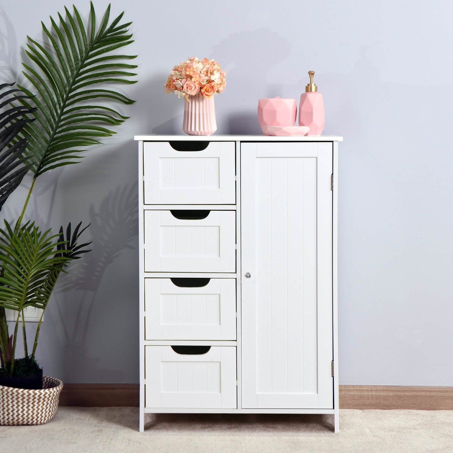 Floor Cabinet Bathroom Organizer with 4 Drawers and Adjustable Shelf DailySale