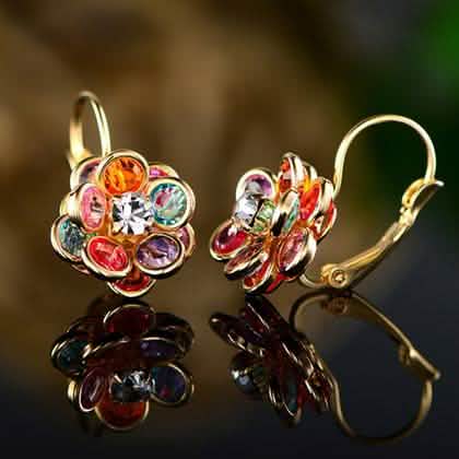 Flower Shaped Leverback Drop Earrings Made with Swarovski Crystals DailySale