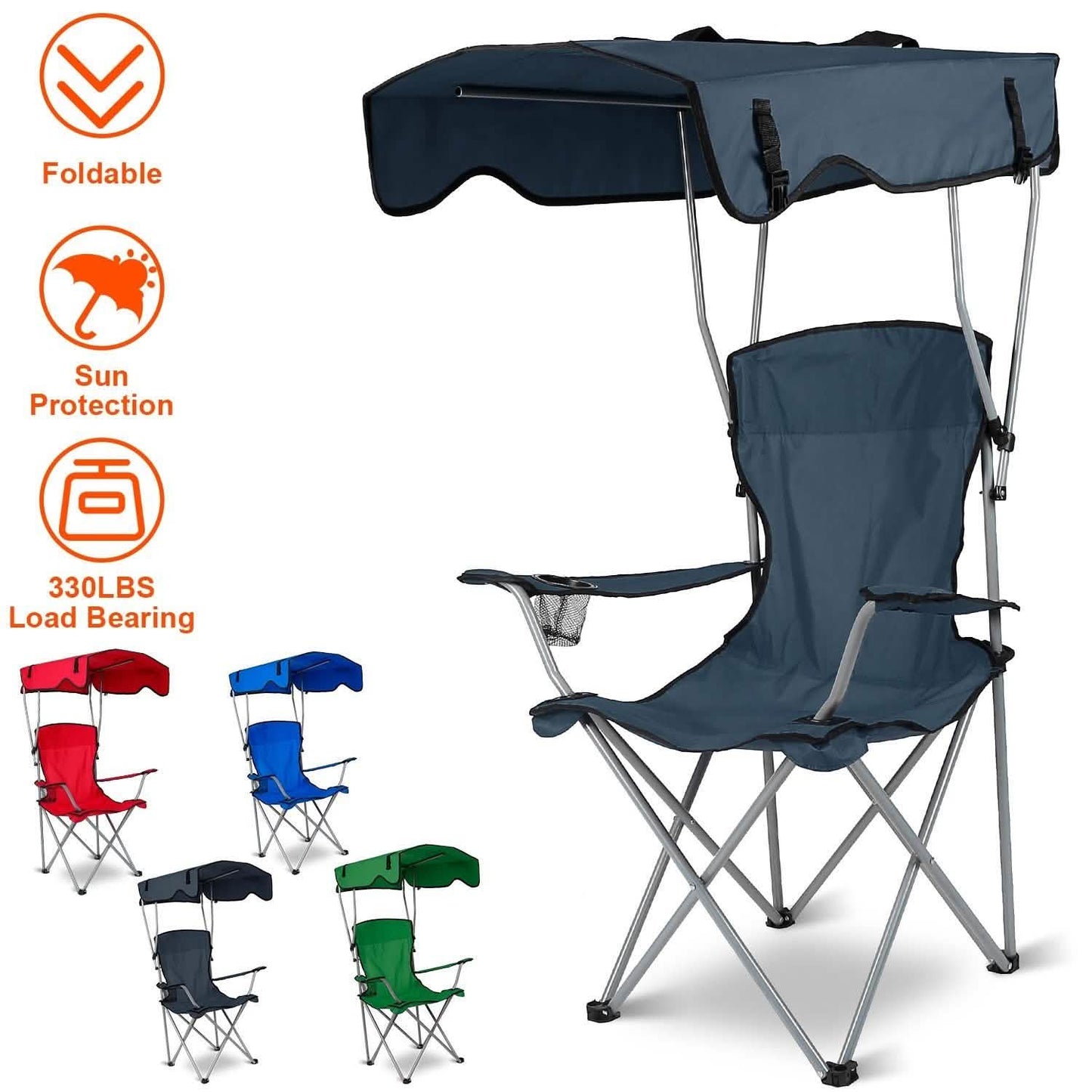 Foldable Beach Canopy Chair Sun Protection with Cup Holder DailySale