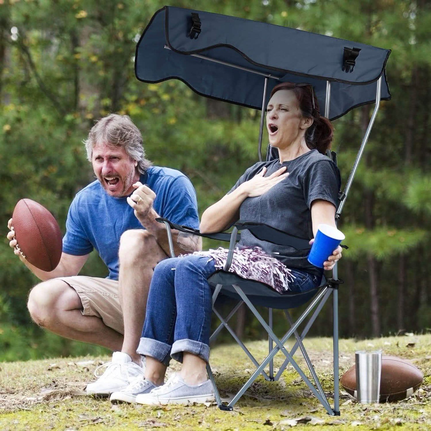 Foldable Beach Canopy Chair Sun Protection with Cup Holder DailySale