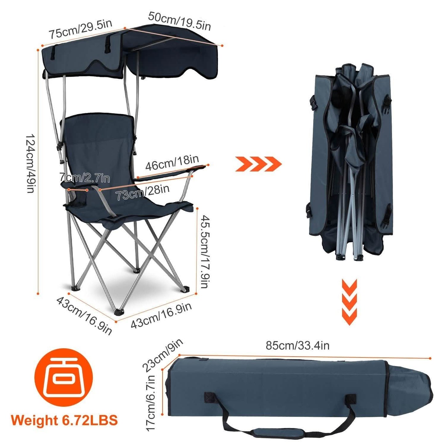 Foldable Beach Canopy Chair Sun Protection with Cup Holder DailySale