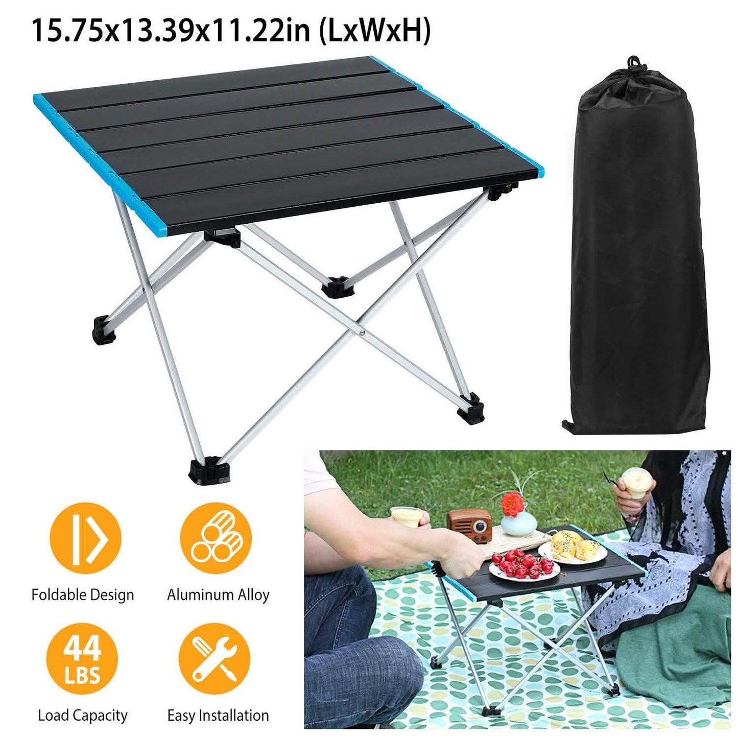Folding Camping Table Aluminum Alloy Collapsible with Carry Bag DailySale