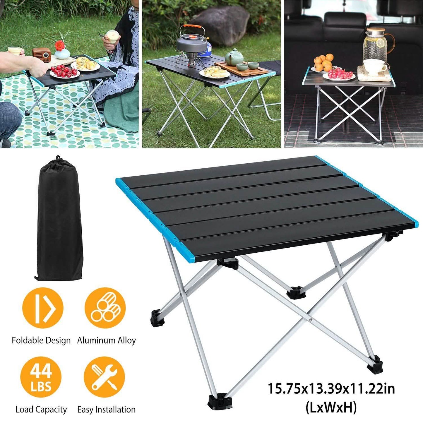 Folding Camping Table Aluminum Alloy Collapsible with Carry Bag DailySale
