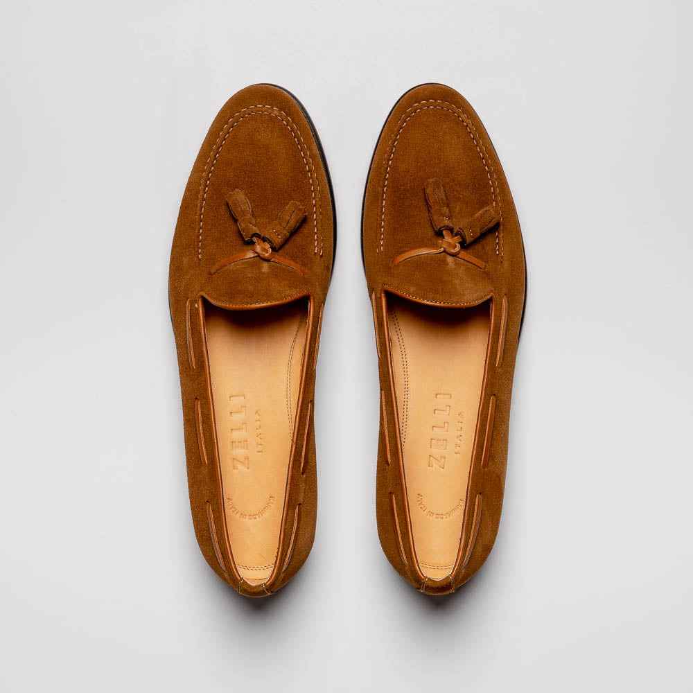 16-583-TAB FRANCO Suede Calfskin Tassel Loafer, Tobacco