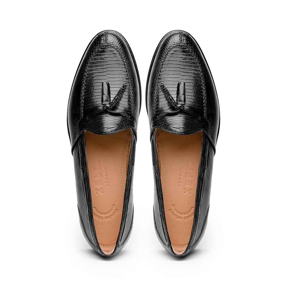 14-580-BLK FRANCO Teju Lizard Tassel Loafer, Black