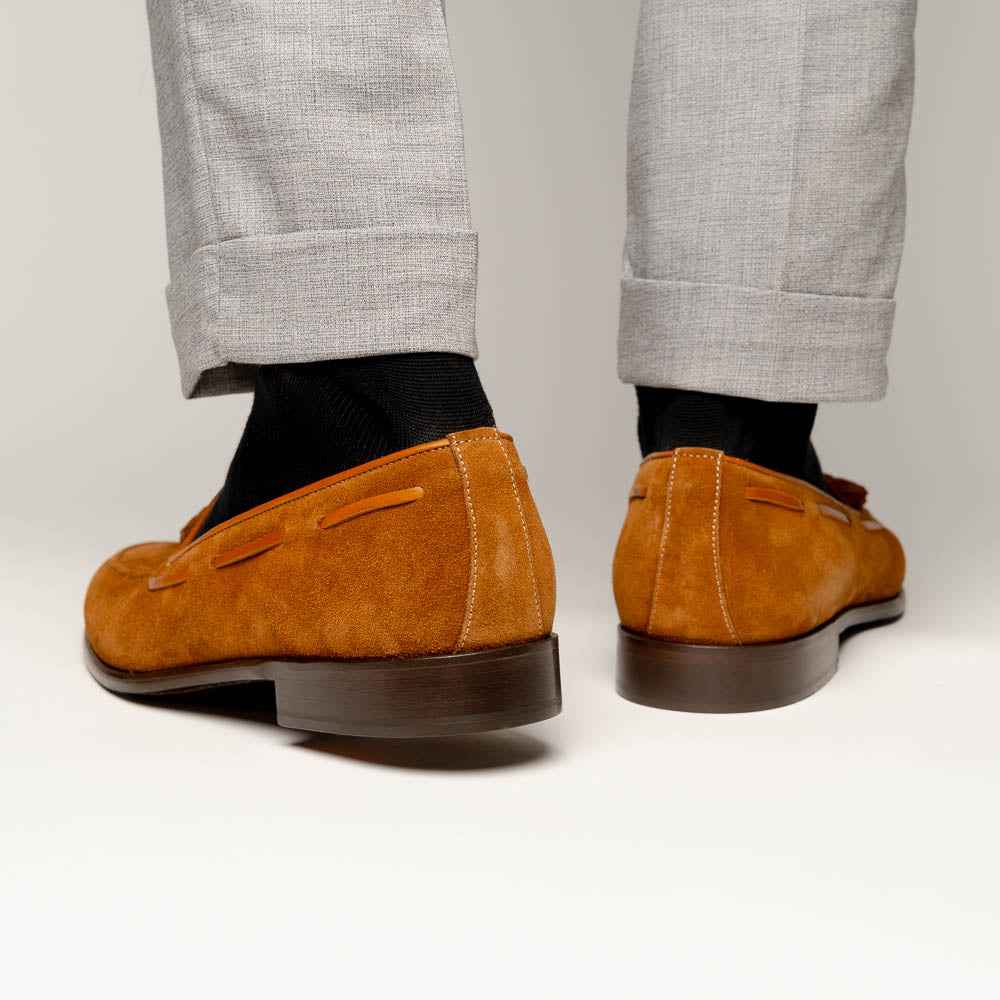 16-583-TAB FRANCO Suede Calfskin Tassel Loafer, Tobacco