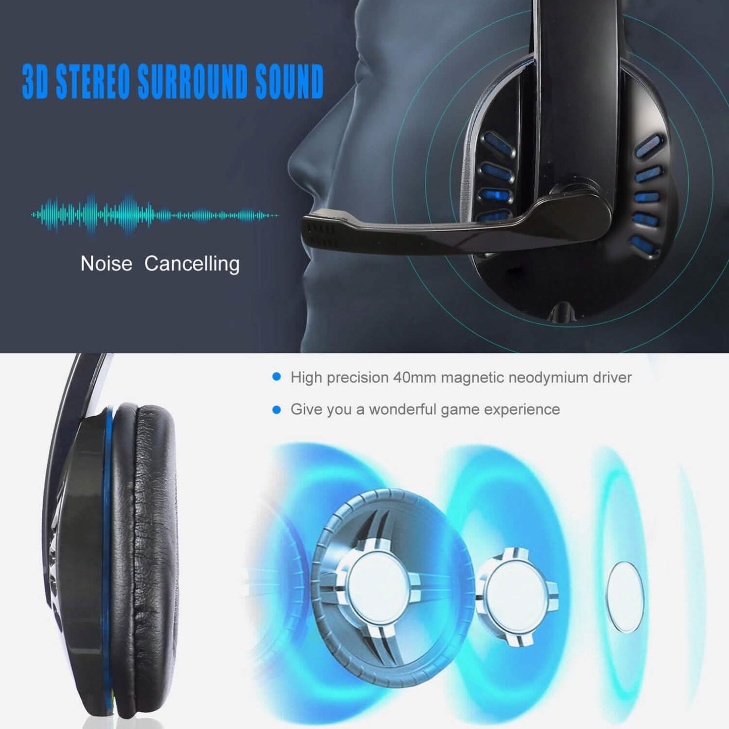 Gaming Headsets Stereo Noise Isolation Over Ear Headphone with LED Light DailySale