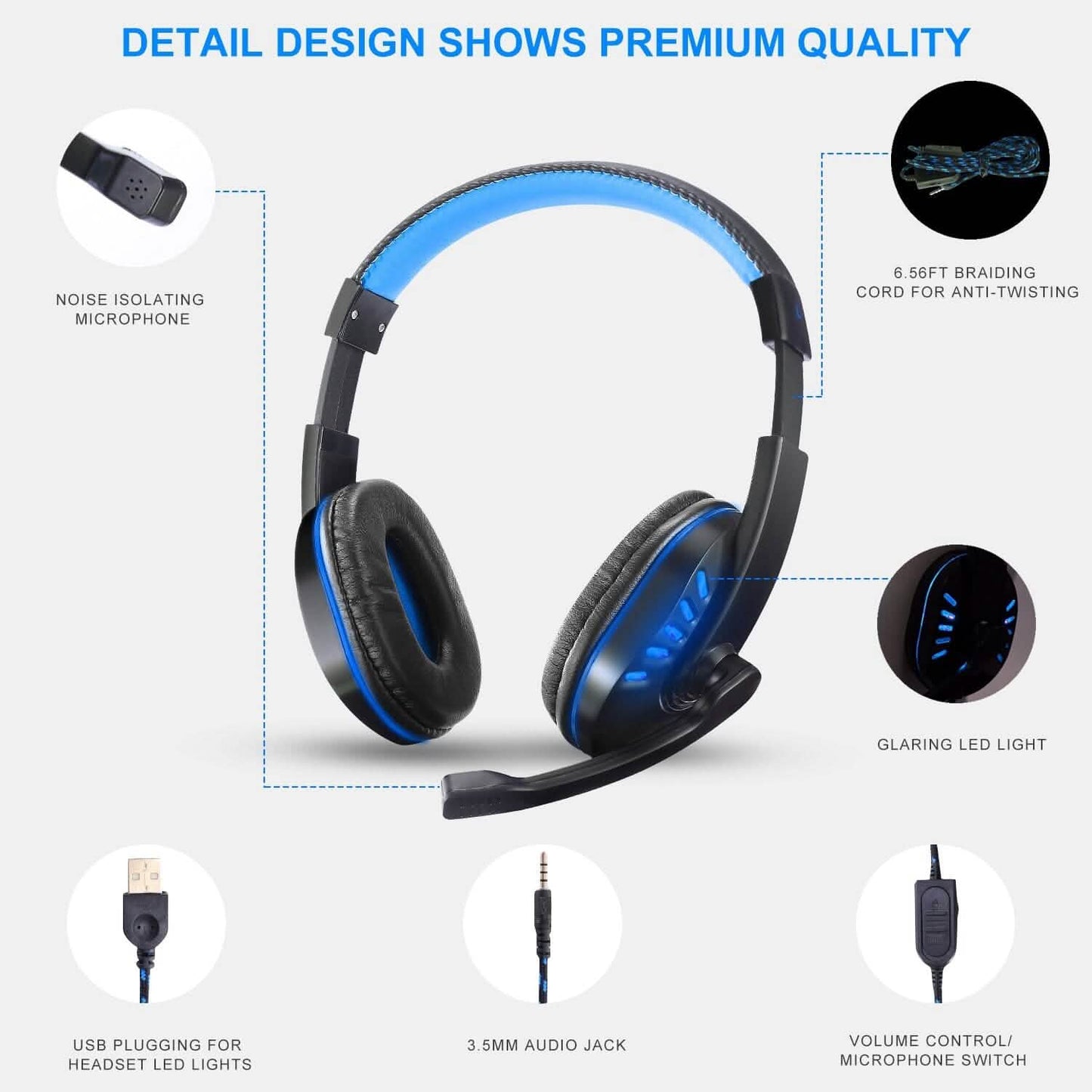 Gaming Headsets Stereo Noise Isolation Over Ear Headphone with LED Light DailySale