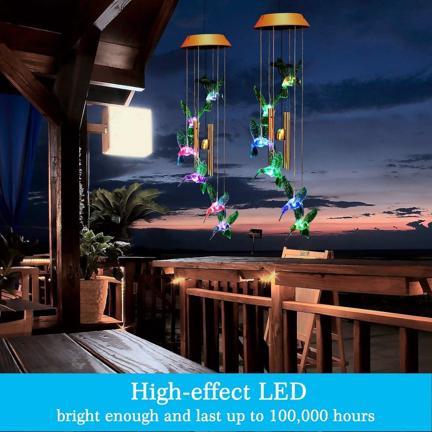 Garden Patio Yard Waterproof Solar Hummingbird Wind Chimes DailySale