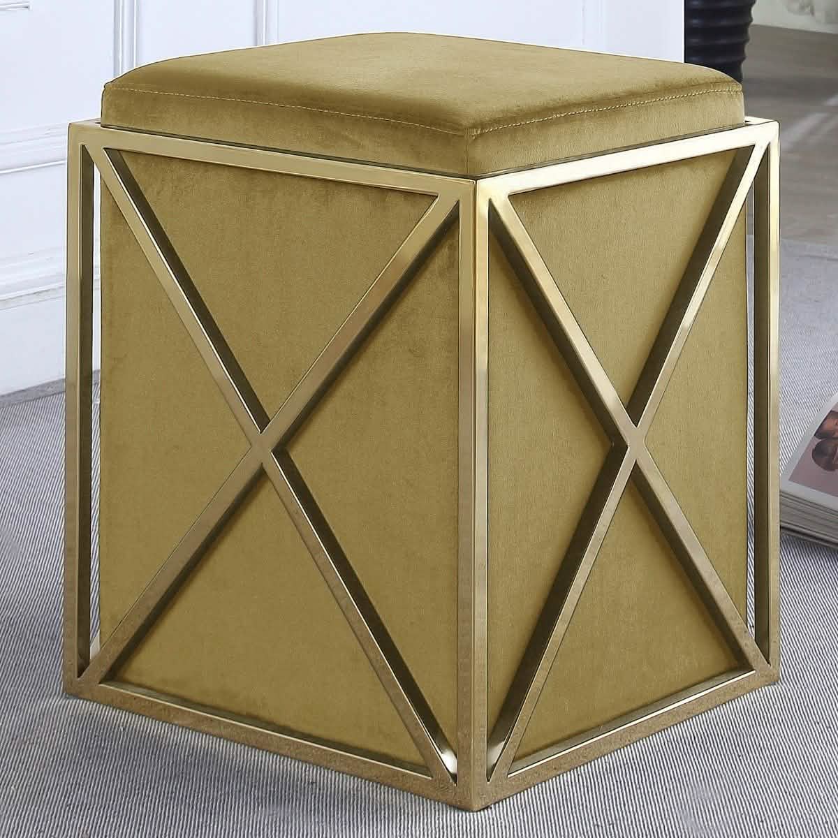 Genesis Ottoman Stainless Steel X Frame Square Velvet Bench DailySale
