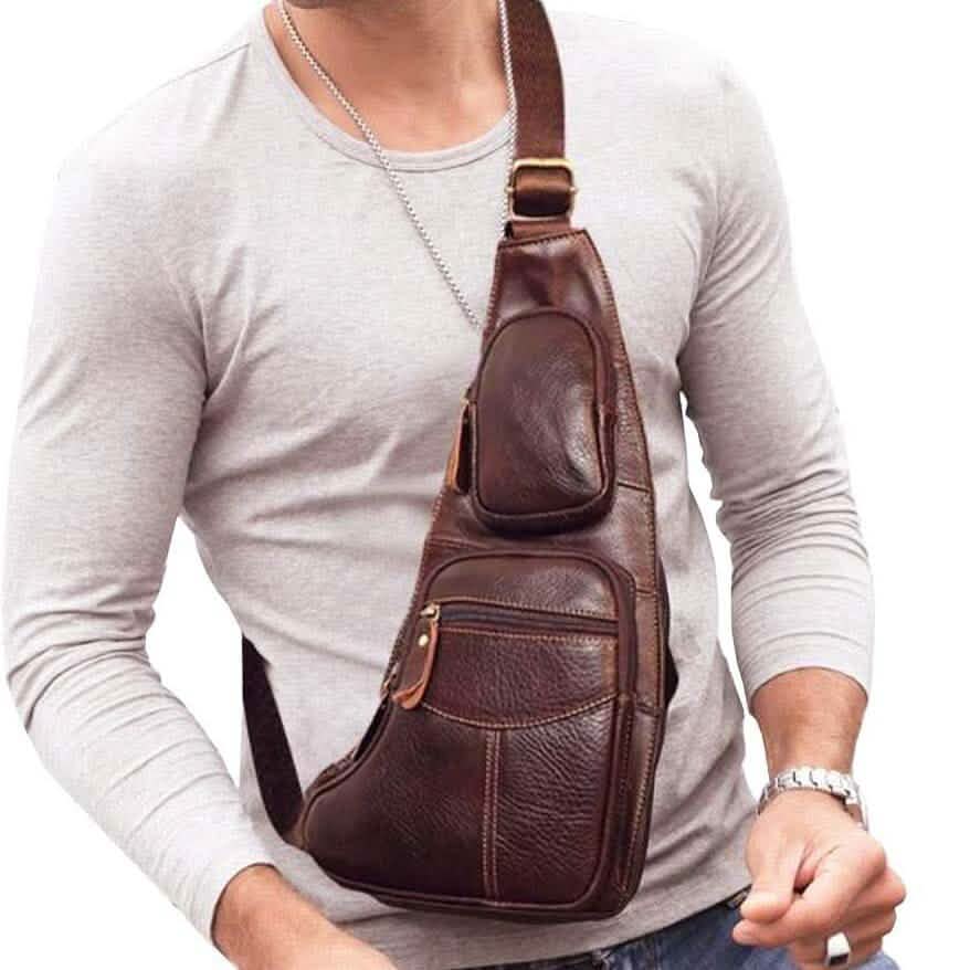 Genuine Leather Chest Bag For Men Leather Shoulder Bag Personality Messenger Bag Casual Bag DailySale