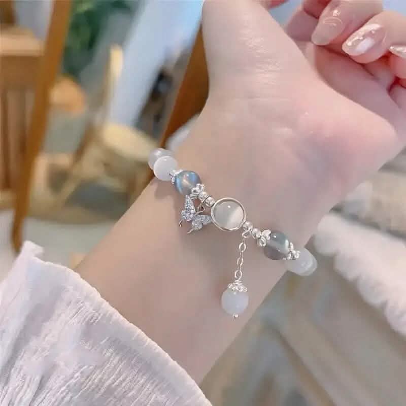 Glass Cat Eye Stone Beaded Bracelet with Butterfly Charm DailySale