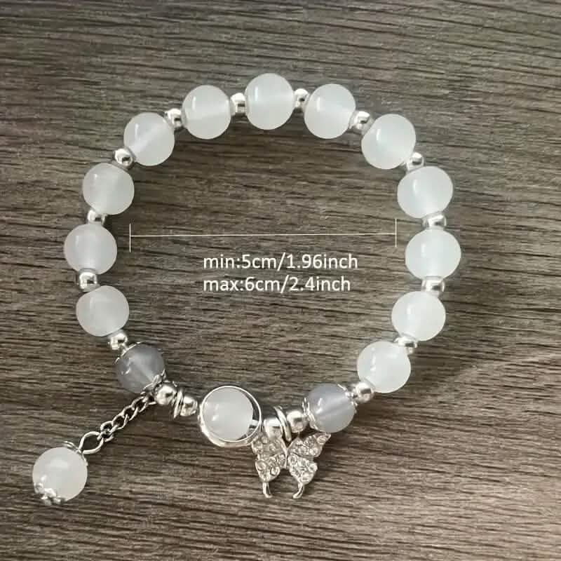 Glass Cat Eye Stone Beaded Bracelet with Butterfly Charm DailySale