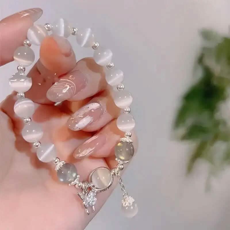 Glass Cat Eye Stone Beaded Bracelet with Butterfly Charm DailySale