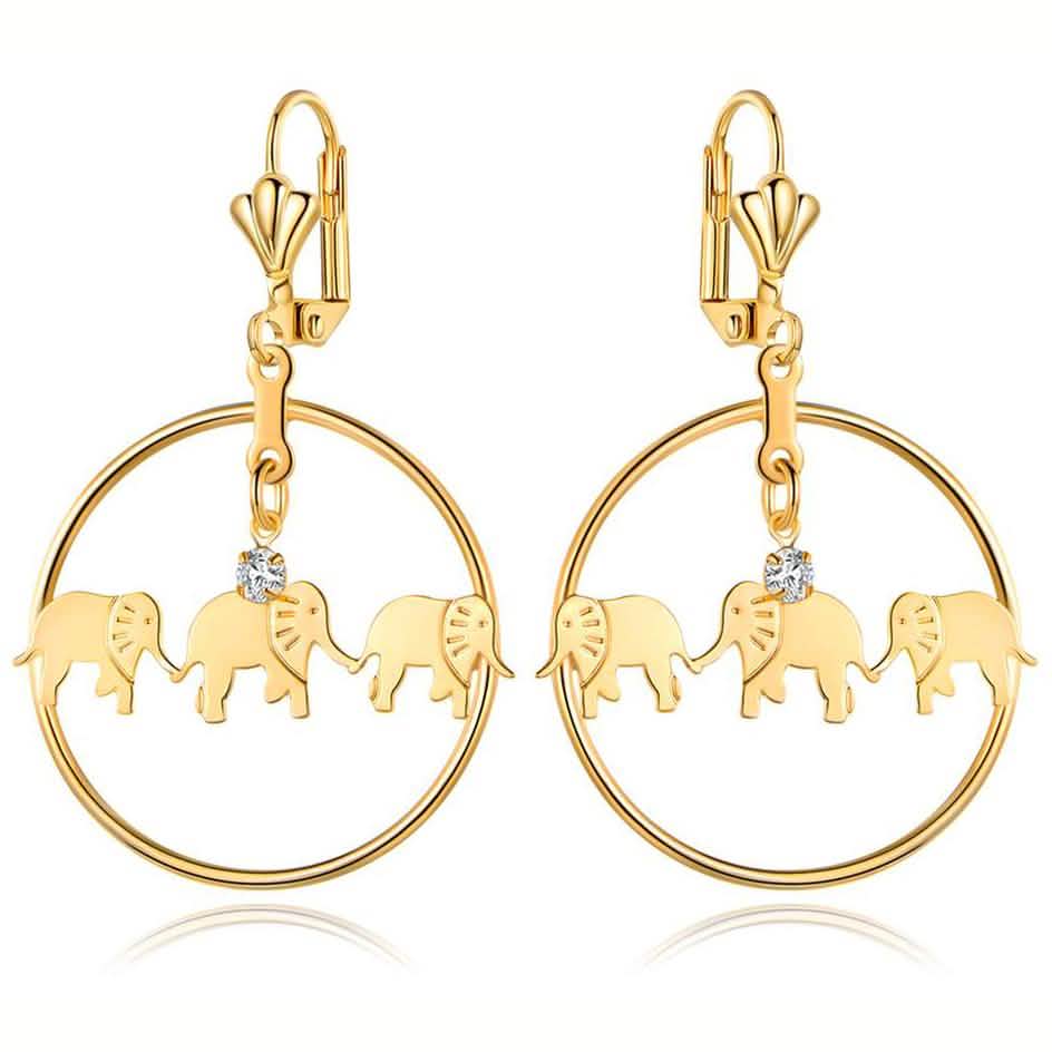 Gold Plated Elephant Dangle Earrings Made with Swarovski Crystals DailySale