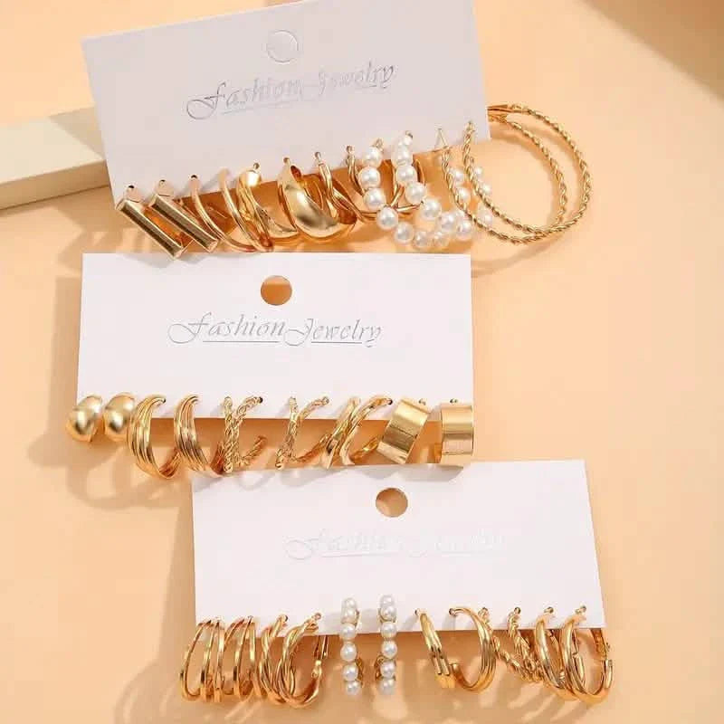 Gold-Tone Hoop Earrings Set with Faux Pearls DailySale