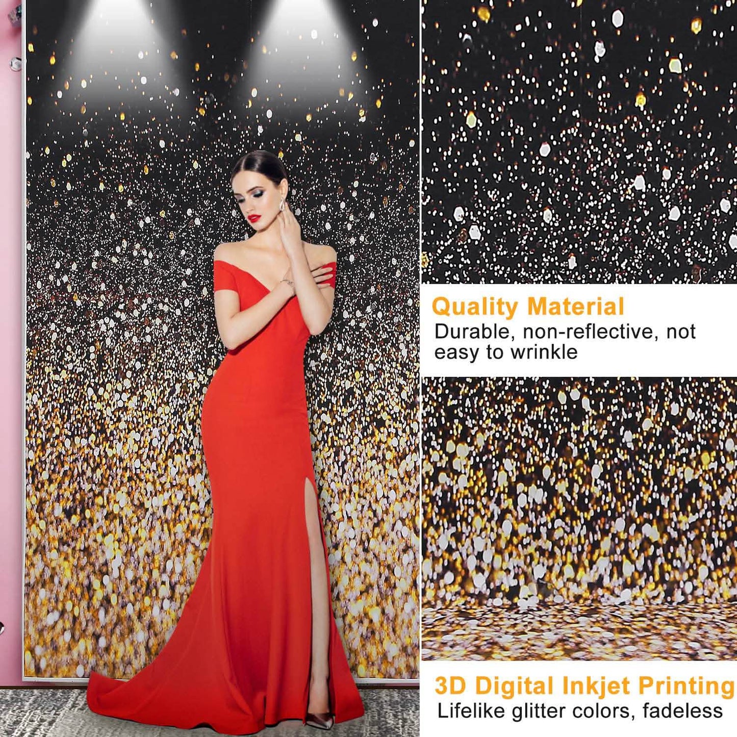 Gradual Glitter Black Gold Bokeh Spots Photography Background DailySale