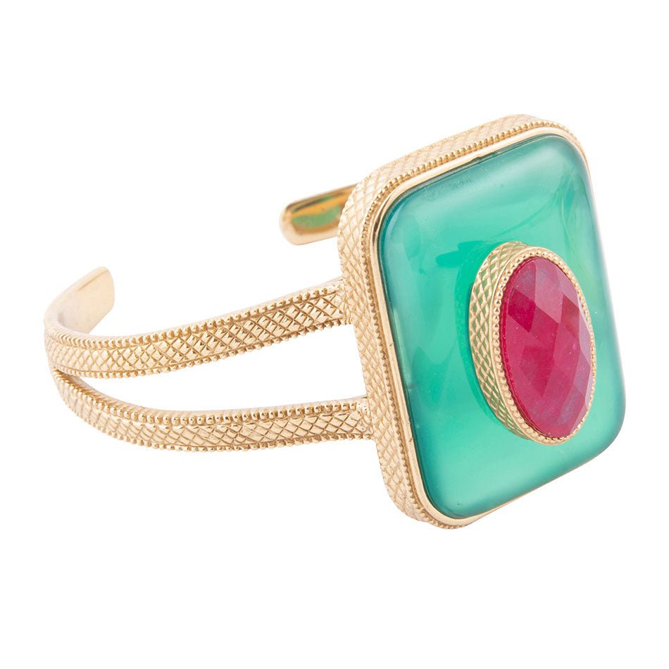 Green Onyx Stacked Red Quartz Golden Cuff Bracelet Barse Jewelry