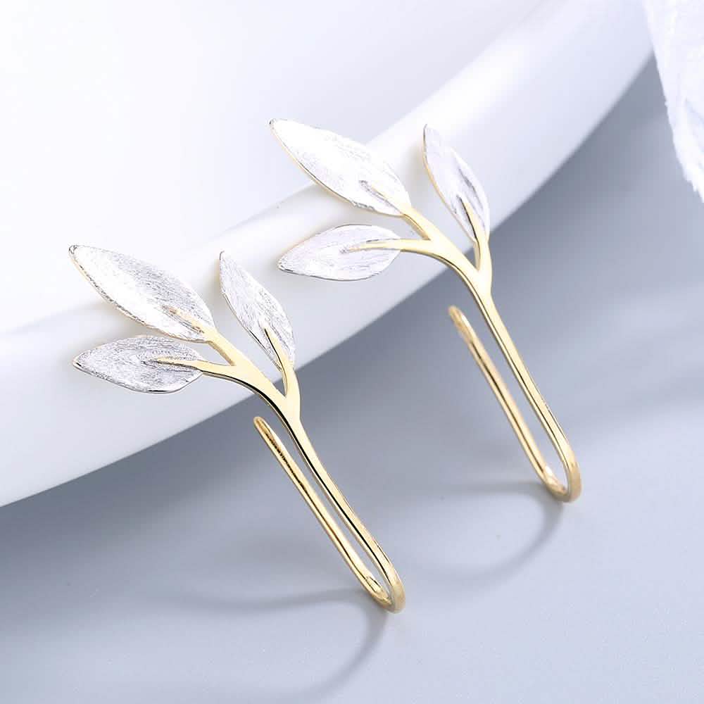 Handmade Sterling Silver and 14K Gold Pull-Through Leaf Earrings DailySale