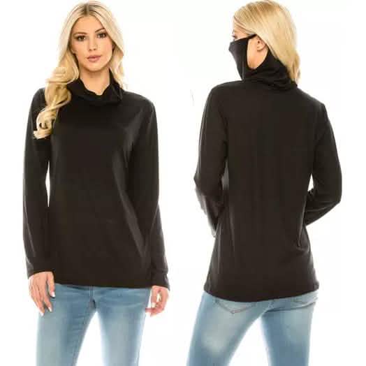 Haute Edition Cowl Neck Tee with Built-In Mask DailySale