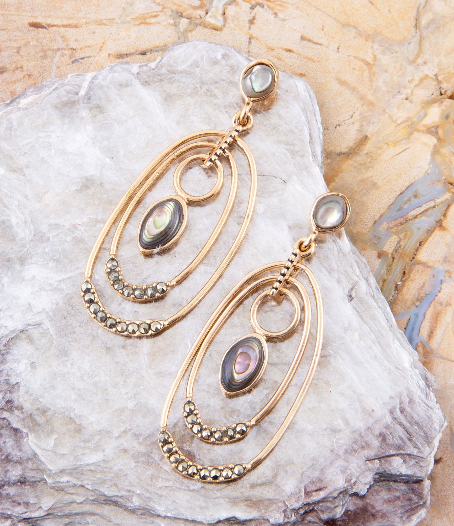 Henle Green Abalone Chandelier Golden Drop Earrings Barse Jewelry