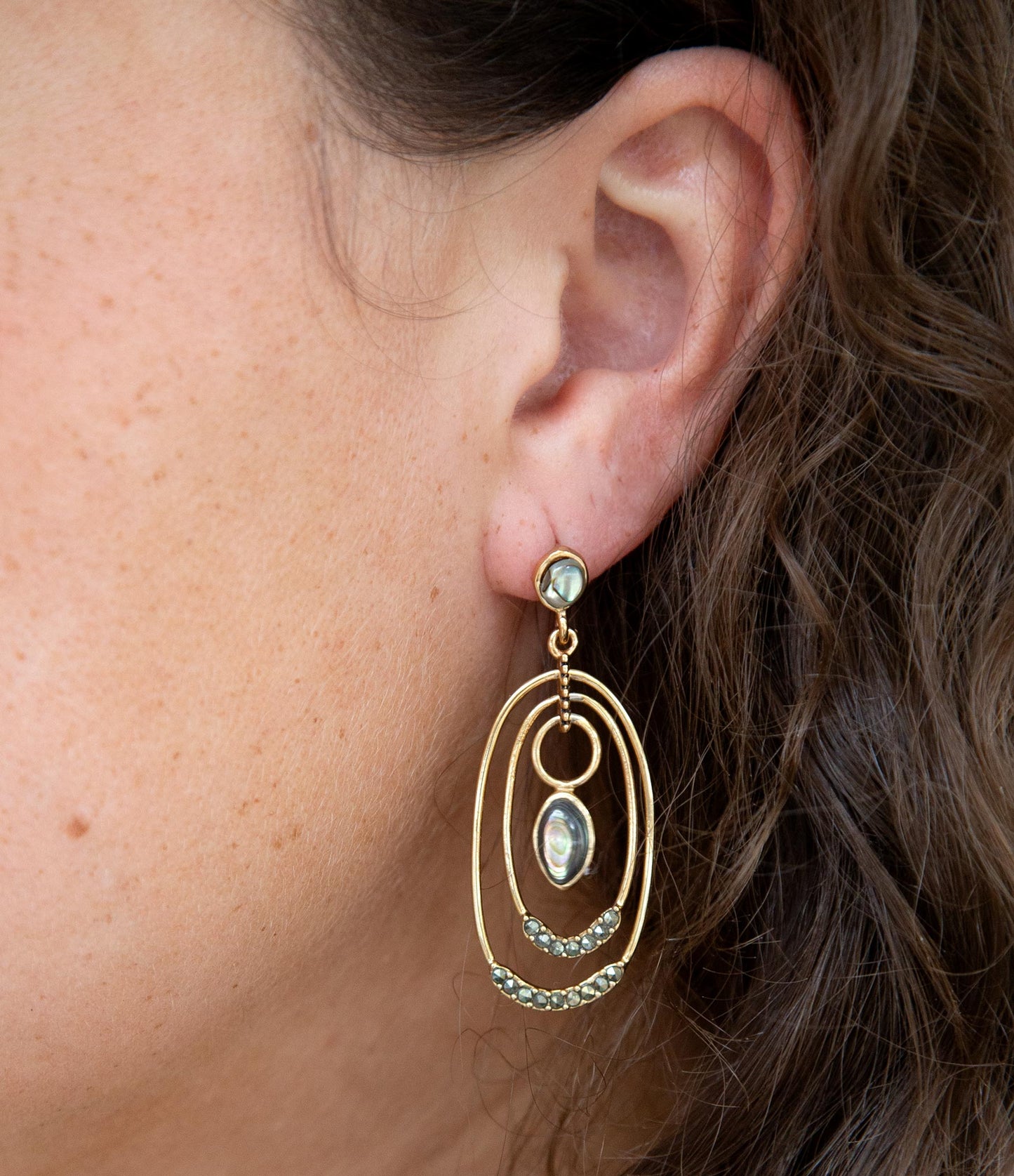 Henle Green Abalone Chandelier Golden Drop Earrings Barse Jewelry