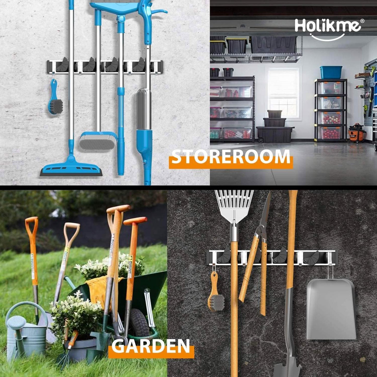 Holikme Mop Broom Holder Wall Mount Metal Pantry Organization DailySale
