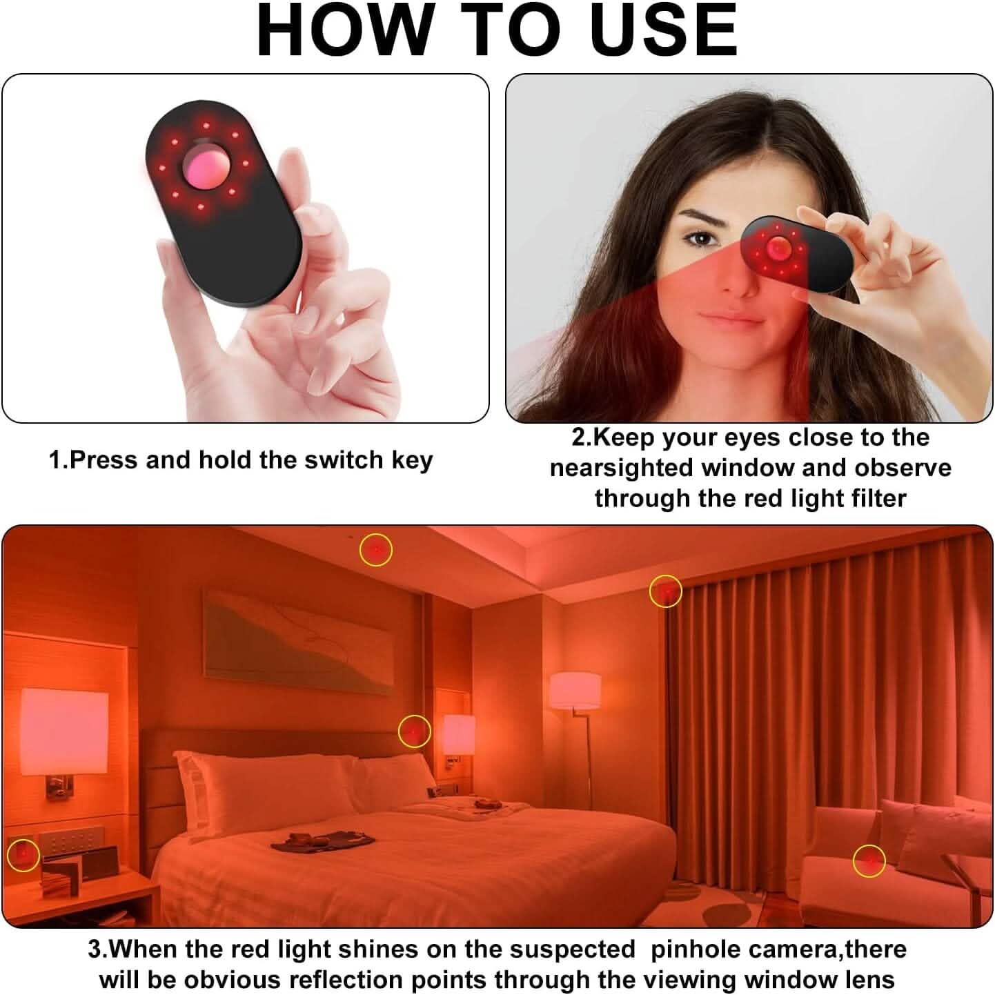 Hotel Hidden Camera Detector Finder, Infrared Detector, Travel Mini Portable Anti-Peeping Anti-Monitoring Camera Scanner DailySale