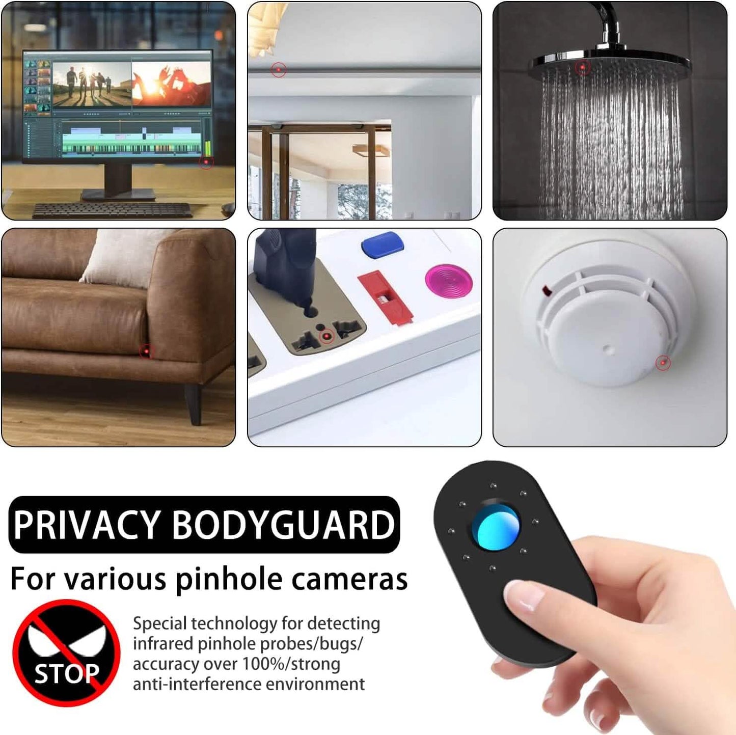 Hotel Hidden Camera Detector Finder, Infrared Detector, Travel Mini Portable Anti-Peeping Anti-Monitoring Camera Scanner DailySale