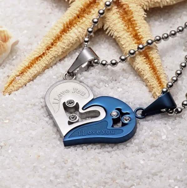 I Love You for Couple Iron Chain Black Heart Love Necklace DailySale