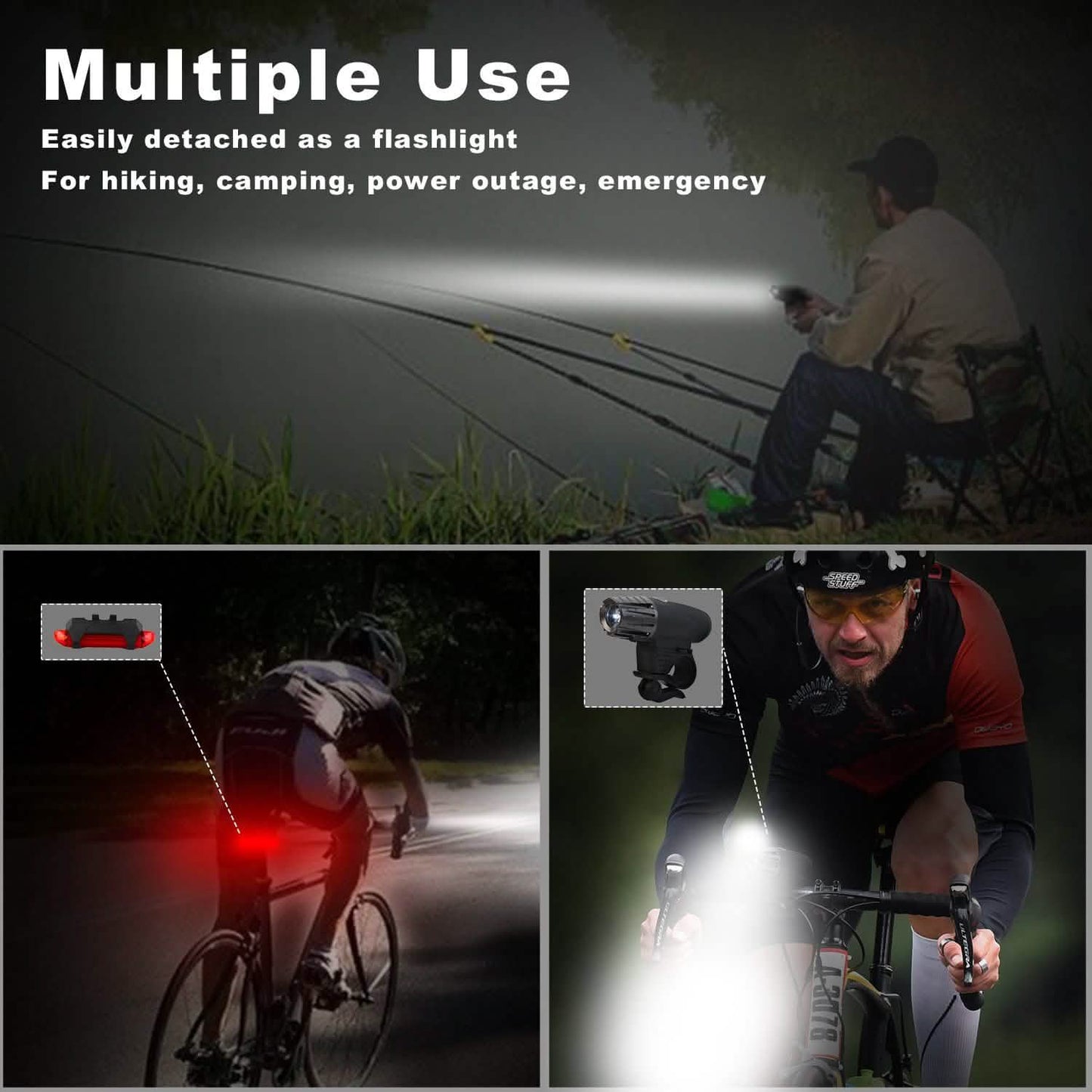 iMounTEK Bike Front Flashlight IPX4 Water-Resistant with Tail Warning/Safety LED Lamp DailySale