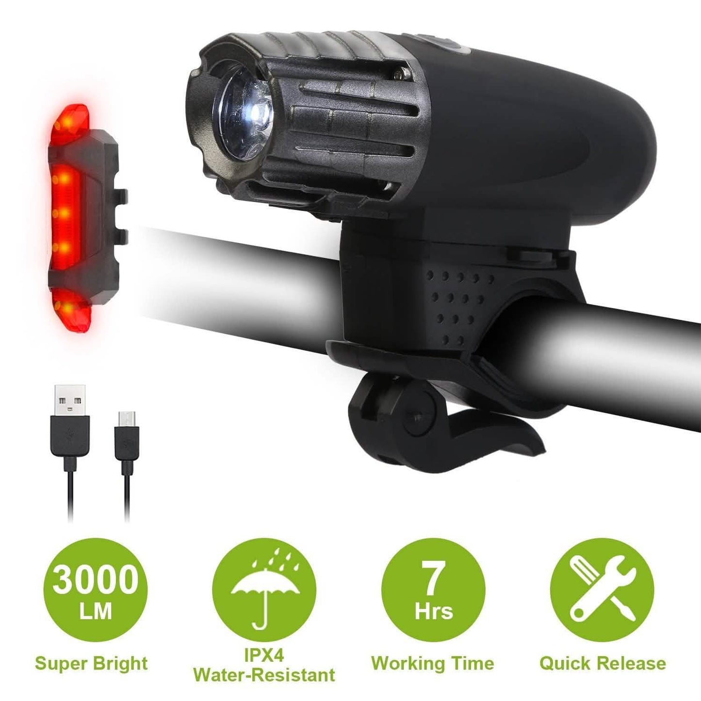 iMounTEK Bike Front Flashlight IPX4 Water-Resistant with Tail Warning/Safety LED Lamp DailySale