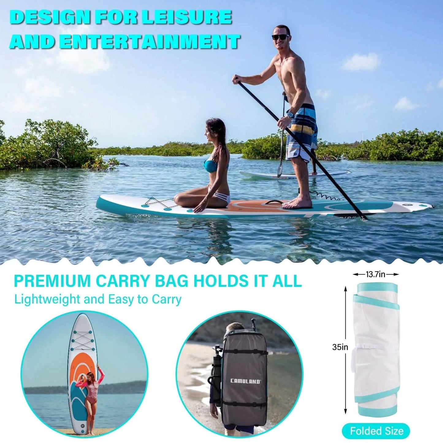 Inflatable Paddle Board Stand up Adults with Adjustable Paddle and Removable Fin Orange DailySale