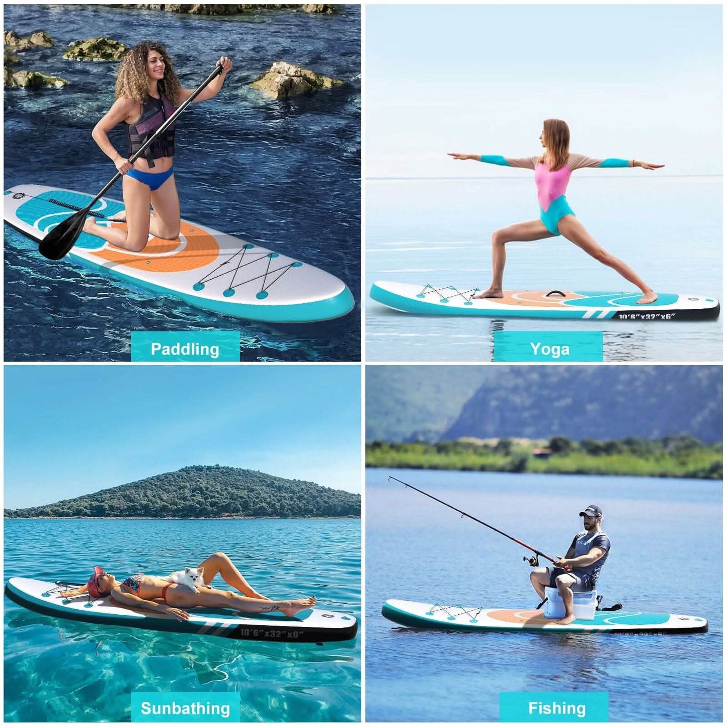 Inflatable Paddle Board Stand up Adults with Adjustable Paddle and Removable Fin Orange DailySale