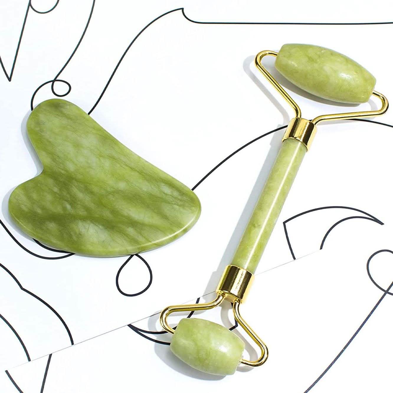 Jade Roller & Gua Sha Set Facial Beauty Tools Face Roller Skin Massager DailySale