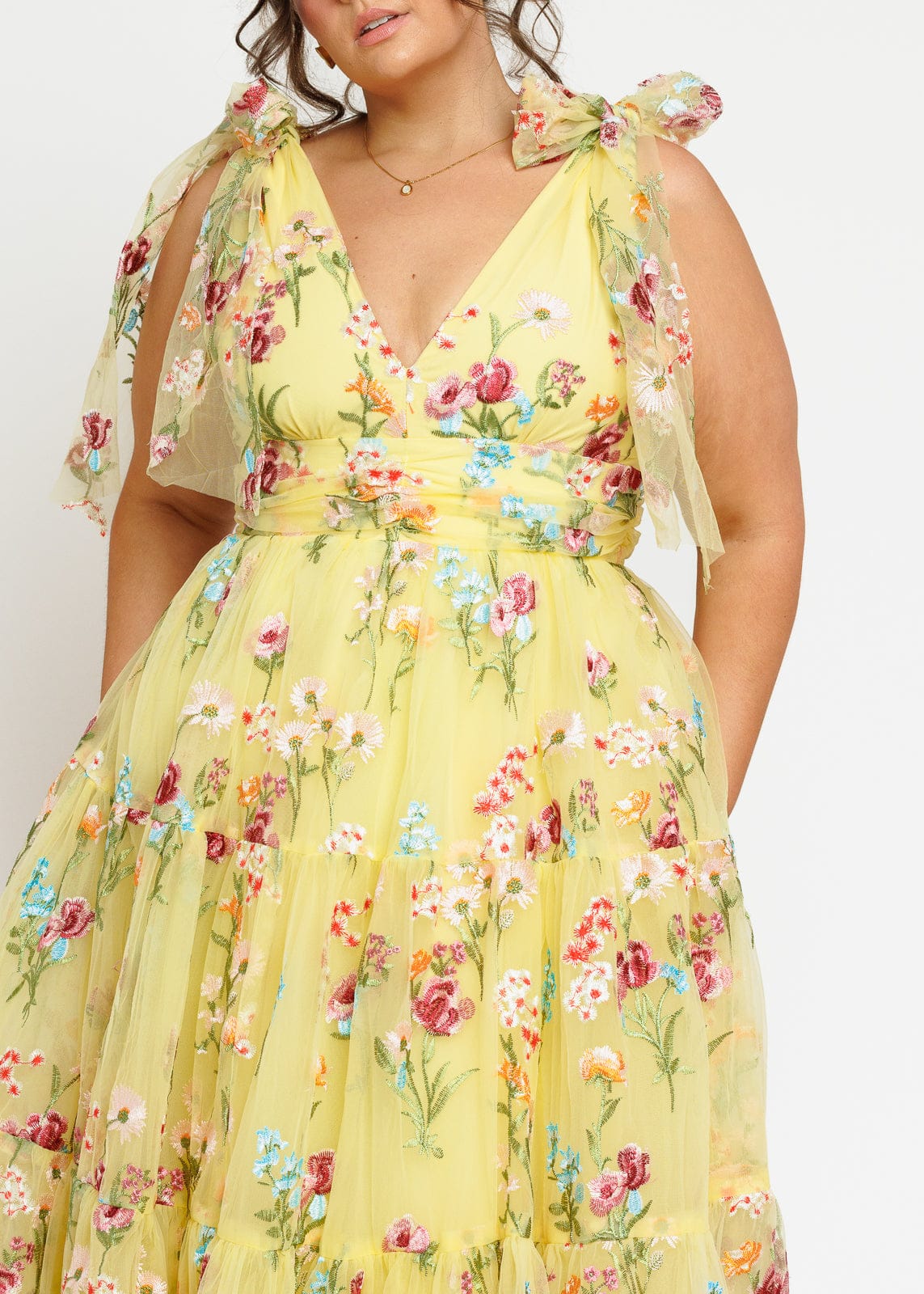 Margaret Floral Embroidered Midi Dress Yellow JessaKae